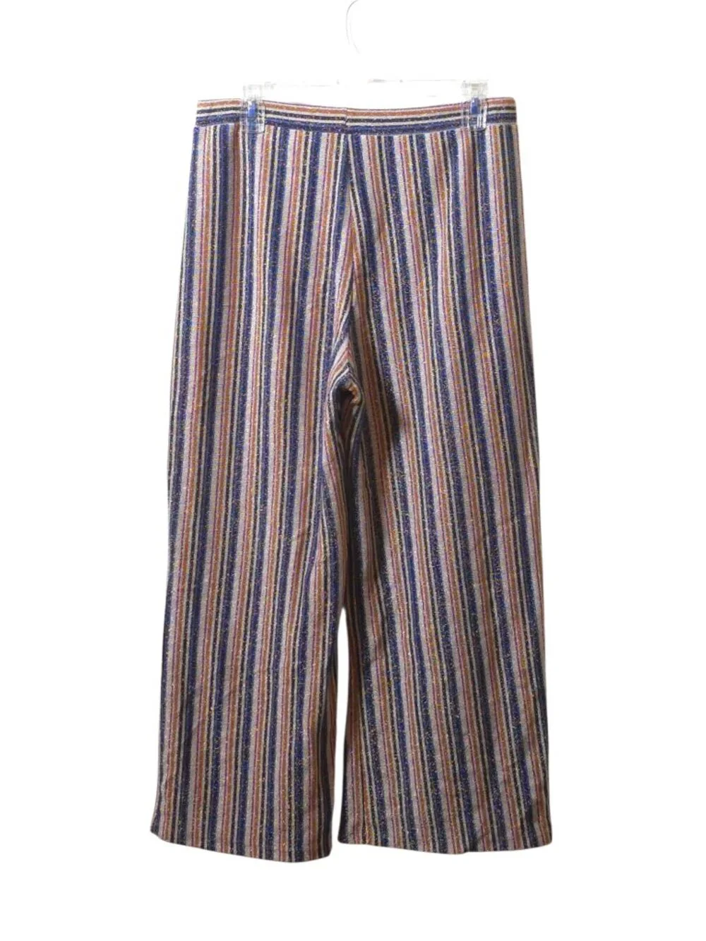 Zara Trafaluc Striped Knit Wide Leg Pants S Metallic Boho Festival Lounge - Picture 4 of 8